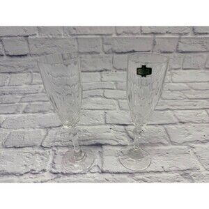 Vintage Kristal Zajecar Yugoslavia 24% Lead Crystal Champagne Flutes Set of 2
